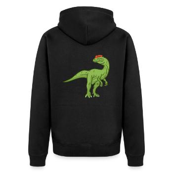 Dilophosaurus Dinosaurier Geschenk - Unisex Premium Bio Zip Hoodie - Schwarz - Hinten - Nico (187cm)