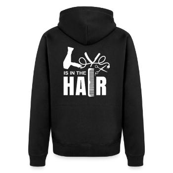 Salon de coiffure coiffeur cheveux cadeau anniversaire drôle - Veste à capuche bio Premium Unisexe - noir - Dos - Nico (187cm)