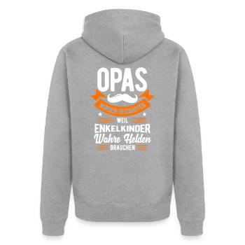 Opa - Unisex Premium Bio Zip Hoodie - Grau meliert - Hinten - Nico (187cm)
