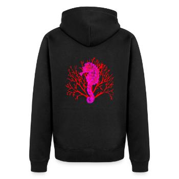 Seepferdchen Korallen - Unisex Premium Bio Zip Hoodie - Schwarz - Hinten - Nico (187cm)