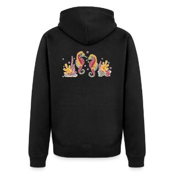 Seepferdchen Korallen - Unisex Premium Bio Zip Hoodie - Schwarz - Hinten - Nico (187cm)