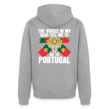 Portugal - Unisex Premium Bio Zip Hoodie - Grau meliert - Hinten - Nico (187cm)