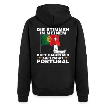 Portugal - Unisex Premium Bio Zip Hoodie - Schwarz - Hinten - Nico (187cm)