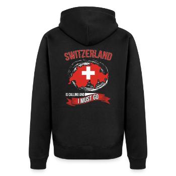Die Schweiz Ruft Geschenkidee - Unisex Premium Bio Zip Hoodie - Schwarz - Hinten - Nico (187cm)