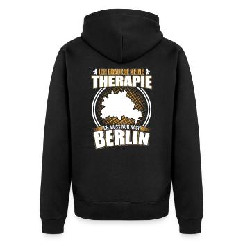 Berlin - Unisex Premium Bio Zip Hoodie - Schwarz - Hinten - Nico (187cm)