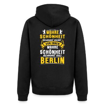 Berlin - Unisex Premium Bio Zip Hoodie - Schwarz - Hinten - Nico (187cm)
