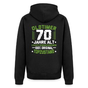 70. Geburtstag - Unisex Premium Bio Zip Hoodie - Schwarz - Hinten - Nico (187cm)