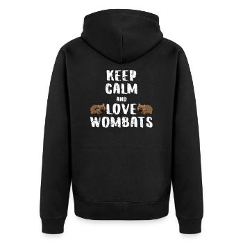 Wombat Liebe - Unisex Premium Bio Zip Hoodie - Schwarz - Hinten - Nico (187cm)
