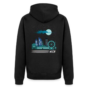 Wien - Unisex Premium Bio Zip Hoodie - Schwarz - Hinten - Nico (187cm)