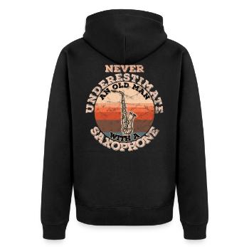 Never underestimating an old man with a saxophone - Unisex Premium Organic Zip Hoodie - black - Back - Nico (187cm)
