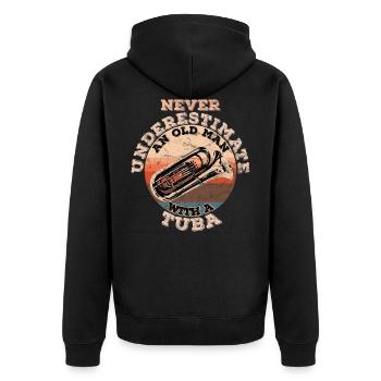 Never underestimate an old man with a tuba - Unisex Premium Organic Zip Hoodie - black - Back - Nico (187cm)
