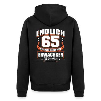 65. Geburtstag - Unisex Premium Bio Zip Hoodie - Schwarz - Hinten - Nico (187cm)