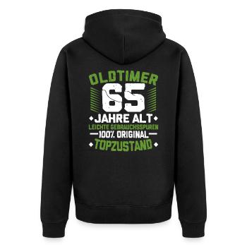 65. Geburtstag - Unisex Premium Bio Zip Hoodie - Schwarz - Hinten - Nico (187cm)