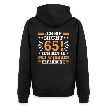 65. Geburtstag - Unisex Premium Bio Zip Hoodie - Schwarz - Hinten - Nico (187cm)