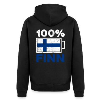 Finnland Identität - Unisex Premium Bio Zip Hoodie - Schwarz - Hinten - Nico (187cm)