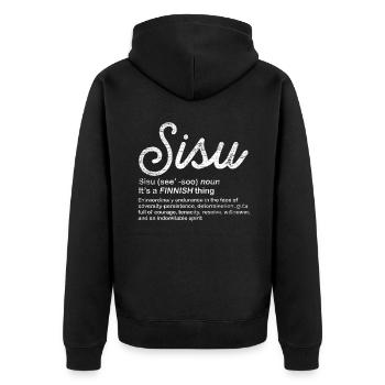 Finland Sisu - Unisex Premium Organic Zip Hoodie - black - Back - Nico (187cm)