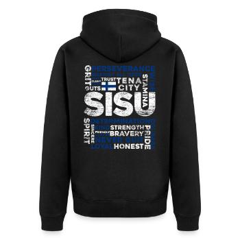 Finland Finn Sisu - Unisex Premium Organic Zip Hoodie - black - Back - Nico (187cm)