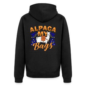 Lama Alpaca - Unisex Premium Bio Zip Hoodie - Schwarz - Hinten - Nico (187cm)