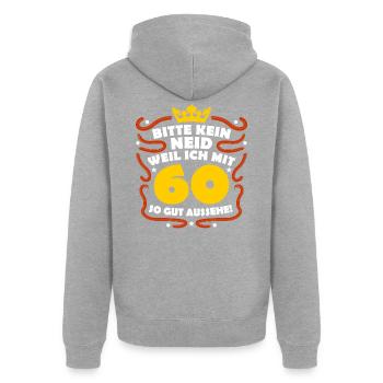 60e anniversaire - Veste à capuche bio Premium Unisexe - gris chiné - Dos - Nico (187cm)