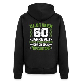 60e anniversaire - Veste à capuche bio Premium Unisexe - noir - Dos - Nico (187cm)