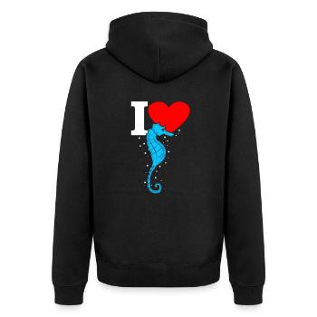 Seepferd - Unisex Premium Bio Zip Hoodie - Schwarz - Hinten - Nico (187cm)