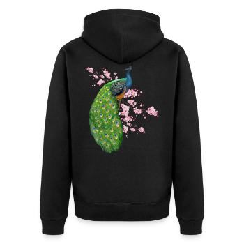 Blumen Pfau - Unisex Premium Bio Zip Hoodie - Schwarz - Hinten - Nico (187cm)