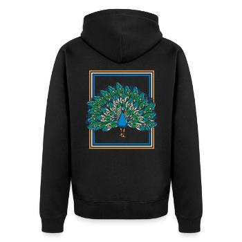 Pfau - Unisex Premium Bio Zip Hoodie - Schwarz - Hinten - Nico (187cm)