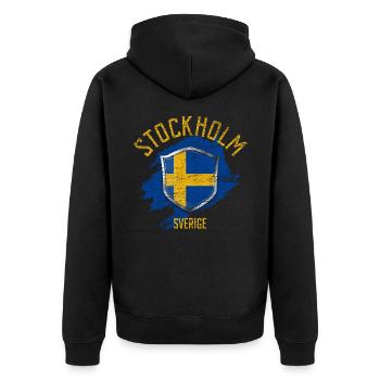 Schweden Stockholm - Unisex Premium Bio Zip Hoodie - Schwarz - Hinten - Nico (187cm)