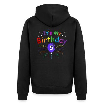 5. Geburtstag - Unisex Premium Bio Zip Hoodie - Schwarz - Hinten - Nico (187cm)