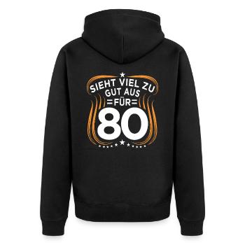80. Geburtstag - Unisex Premium Bio Zip Hoodie - Schwarz - Hinten - Nico (187cm)