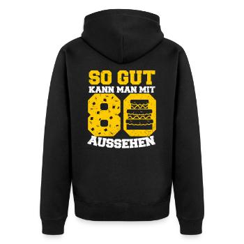 80. Geburtstag - Unisex Premium Bio Zip Hoodie - Schwarz - Hinten - Nico (187cm)