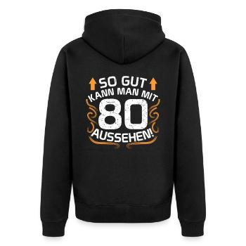 80. Geburtstag - Unisex Premium Bio Zip Hoodie - Schwarz - Hinten - Nico (187cm)