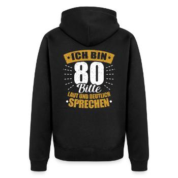 80. Geburtstag - Unisex Premium Bio Zip Hoodie - Schwarz - Hinten - Nico (187cm)