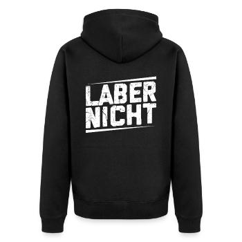 lustiger Spruch - Unisex Premium Bio Zip Hoodie - Schwarz - Hinten - Nico (187cm)
