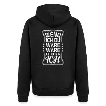 lustiger Spruch - Unisex Premium Bio Zip Hoodie - Schwarz - Hinten - Nico (187cm)
