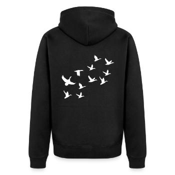 Gans Schwarm Fliegen - Unisex Premium Bio Zip Hoodie - Schwarz - Hinten - Nico (187cm)