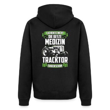 Farmer Bauer Landwirtschaft Geschenk Tracktor - Unisex Premium Bio Zip Hoodie - Schwarz - Hinten - Nico (187cm)