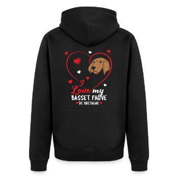 Basset Fauve de Bretagne - Unisex Premium Organic Zip Hoodie - black - Back - Nico (187cm)