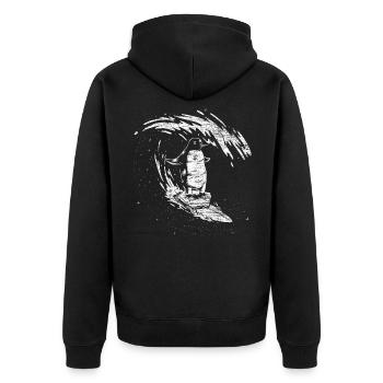 Penguin surfer - Unisex Premium Organic Zip Hoodie - black - Back - Nico (187cm)