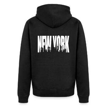 New York - Unisex Premium Bio Zip Hoodie - Schwarz - Hinten - Nico (187cm)