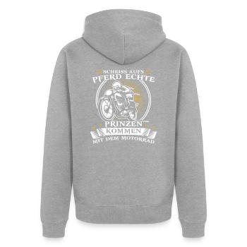 Moto - Veste à capuche bio Premium Unisexe - gris chiné - Dos - Nico (187cm)