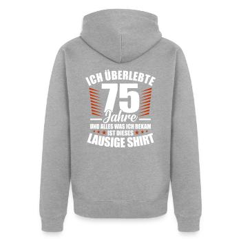 75. Geburtstag - Unisex Premium Bio Zip Hoodie - Grau meliert - Hinten - Nico (187cm)