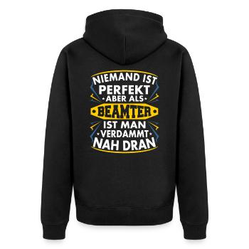 Beamter - Unisex Premium Bio Zip Hoodie - Schwarz - Hinten - Nico (187cm)