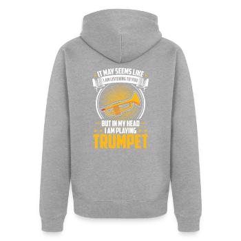 Trompete - Unisex Premium Bio Zip Hoodie - Grau meliert - Hinten - Nico (187cm)