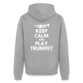 Trompete - Unisex Premium Bio Zip Hoodie - Grau meliert - Hinten - Nico (187cm)