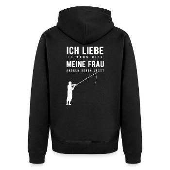 Fischer Fischen Angeln Geschenk Geschenkidee Lusti - Unisex Premium Bio Zip Hoodie - Schwarz - Hinten - Nico (187cm)