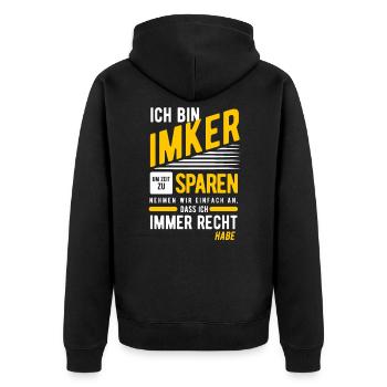 Imker - Unisex Premium Bio Zip Hoodie - Schwarz - Hinten - Nico (187cm)