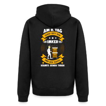 Imker - Unisex Premium Bio Zip Hoodie - Schwarz - Hinten - Nico (187cm)