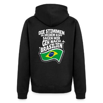 Brasilien - Unisex Premium Bio Zip Hoodie - Schwarz - Hinten - Nico (187cm)