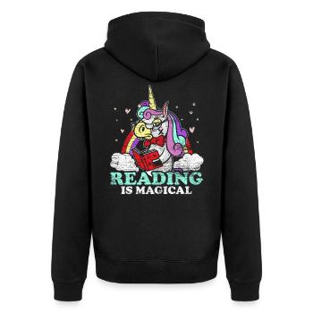 Lesen - Unisex Premium Bio Zip Hoodie - Schwarz - Hinten - Nico (187cm)